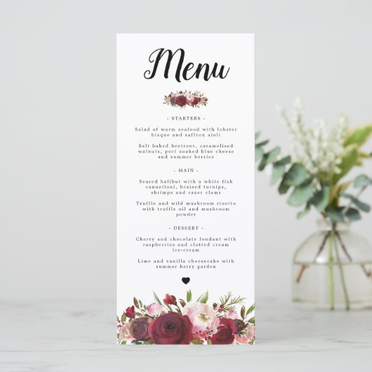 Rustique Bourgogne Marsala Blush Menu Mariage (Debout devant)