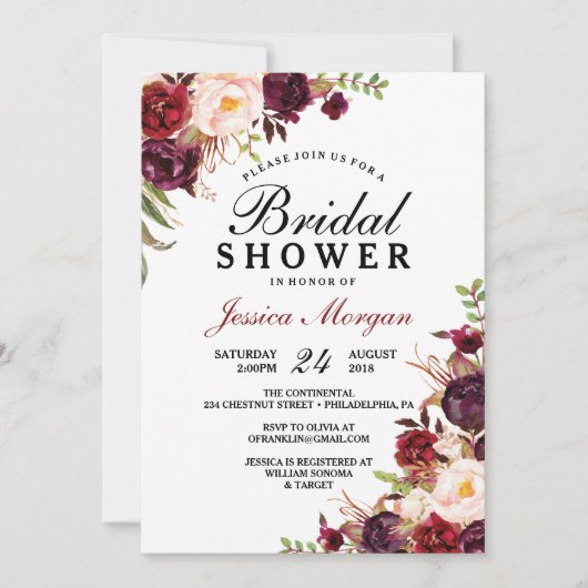 Rustique Bourgogne Marsala Invitation à la douche  (Devant)