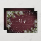Rustique Bourgogne Silver Winter Wood Wedding RSVP (Devant / Derrière)