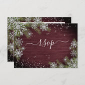 Rustique Bourgogne Silver Winter Wood Wedding RSVP (Devant / Derrière)