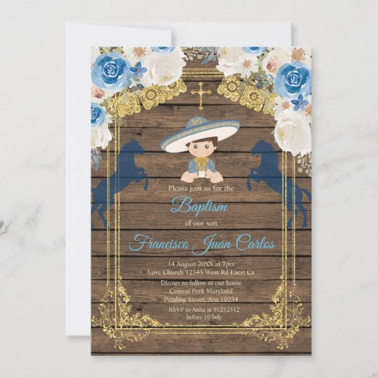 Rustique Boy Baptême Christening Invitation (Devant)