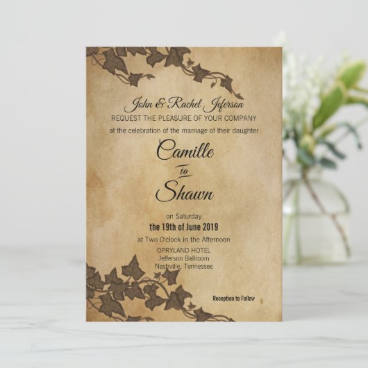 Rustique Brown Ivy Faire-part de mariage (Debout devant)