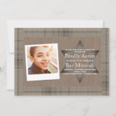 Rustique Brown Plaid Bar Mitzvah Photo Invitation (Devant)