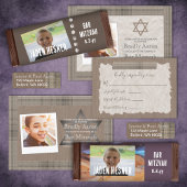 Rustique Brown Plaid Bar Mitzvah Photo Invitation