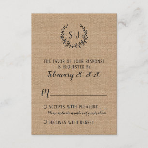 Rustique Burlap Black Typographie Mariage Carte RS