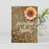 Rustique Burlap Damask Flower Wedding Invitations (Debout devant)