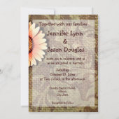 Rustique Burlap Damask Flower Wedding Invitations (Dos)