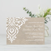 Rustique Burlap Damask Vintage Wedding Invitation (Debout devant)