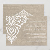 Rustique Burlap Damask Vintage Wedding Invitation (Devant / Derrière)