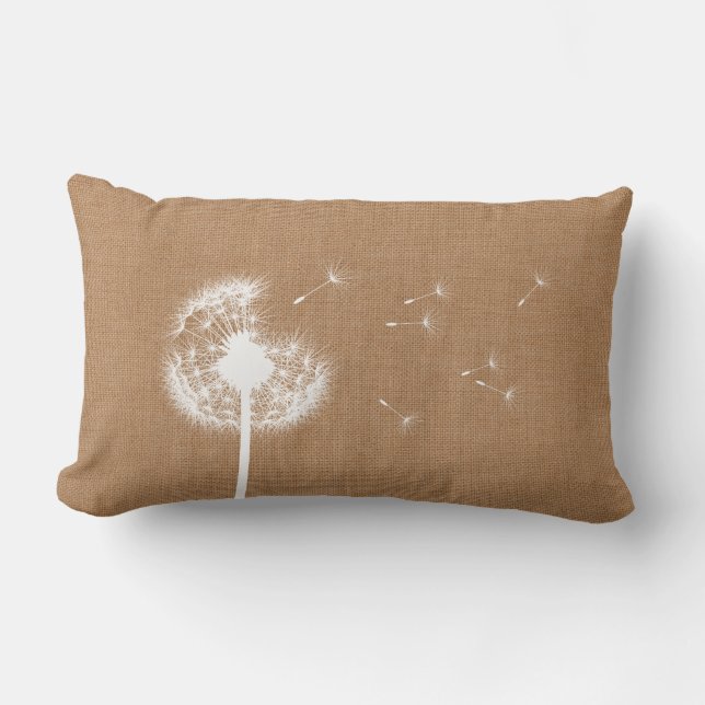 Rustique Burlap Dandelion Lumbar Coussin (Recto)