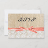 Rustique Burlap Dentelle Coral Ribbon Mariage RSVP (Devant)