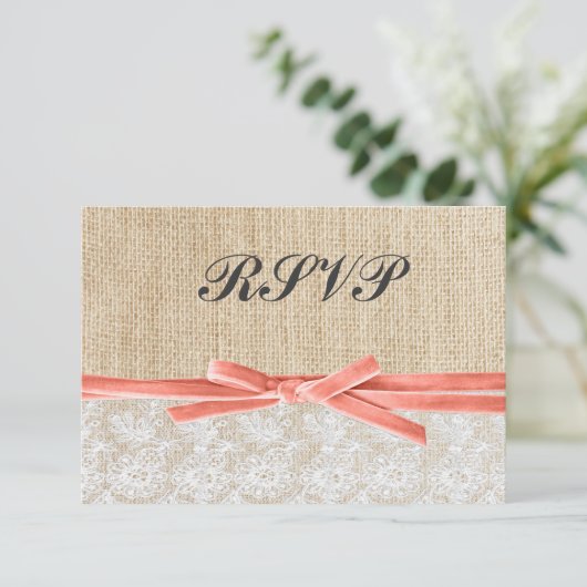 Rustique Burlap Dentelle Coral Ribbon Mariage RSVP (Debout devant)