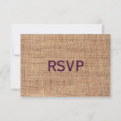 Rustique Burlap dentelle foncé violet mariage RSVP (Dos)