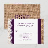 Rustique Burlap dentelle foncé violet mariage RSVP (Devant / Derrière)