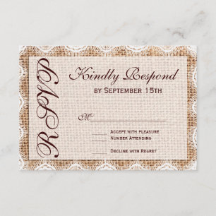 Rustique Burlap dentelle Typographie Mariage Carte