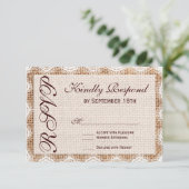 Rustique Burlap dentelle Typographie Mariage Carte (Debout devant)
