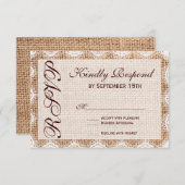 Rustique Burlap dentelle Typographie Mariage Carte (Devant / Derrière)