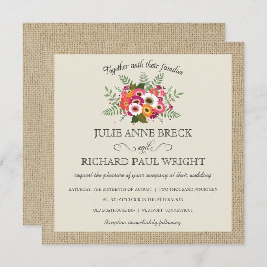 Rustique Burlap Élégante invitation de mariage (Devant / Derrière)