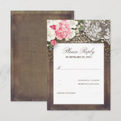 Rustique Burlap et Floral Lace Wedding Carte RSVP (Devant / Derrière)