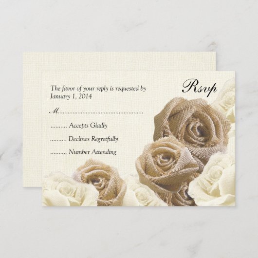 Rustique Burlap Flowers Roses mariage carte RSVP (Devant / Derrière)