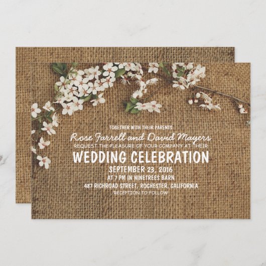Rustique Burlap Garden Invitation de mariage (Devant / Derrière)