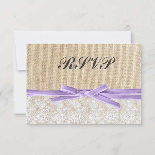 Rustique Burlap Lavender Ribbon Wedding RSVP (Devant)