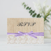 Rustique Burlap Lavender Ribbon Wedding RSVP (Debout devant)
