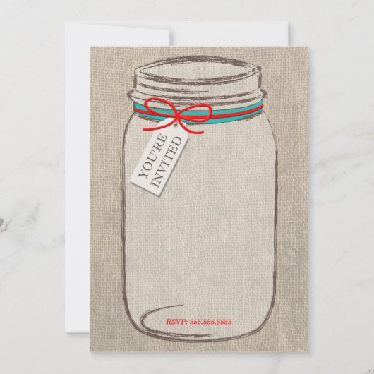 Rustique Burlap & Mason Jar Faire-part de mariage (Dos)
