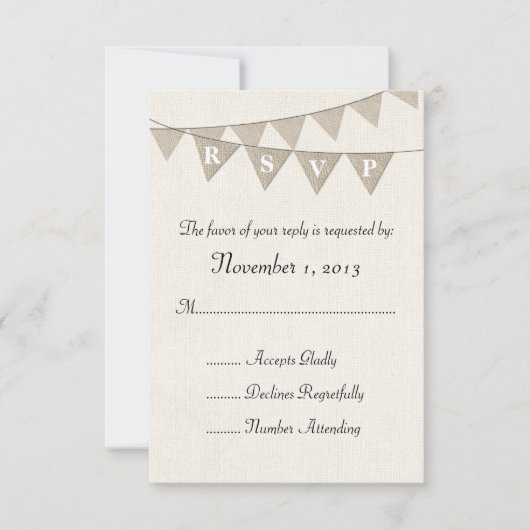 Rustique Burlap Pennant mariage RSVP (Devant)