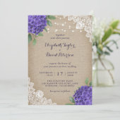 Rustique Burlap Purple Hydrangea Invitations de ma (Debout devant)