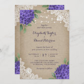 Rustique Burlap Purple Hydrangea Invitations de ma (Devant / Derrière)