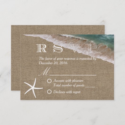 Rustique Burlap Starfish Beach Wedding RSVP (Devant / Derrière)