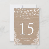 Rustique Burlap String Lights Lace Numéro de table (Devant)