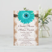 Rustique Burlap Turquoise Daisy Invitations de dou (Debout devant)