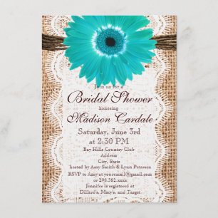 Rustique Burlap Turquoise Daisy Invitations de dou