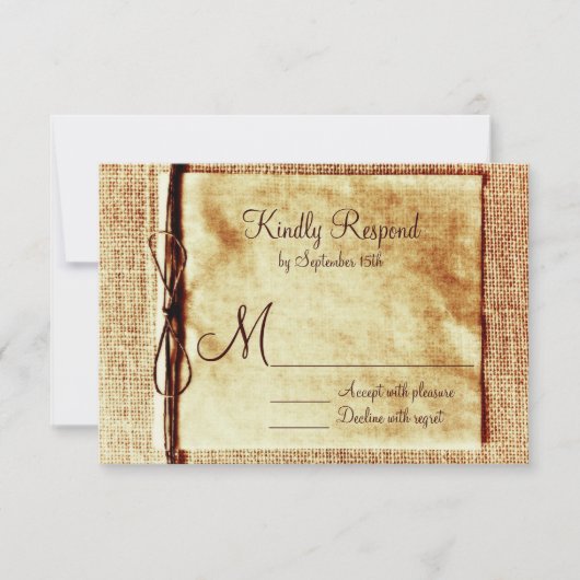 Rustique Burlap Twine Perdu Mariage Cartes RSVP (Devant)