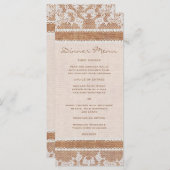 Rustique Burlap & White Lace Menu Slim Dinner (Devant / Derrière)