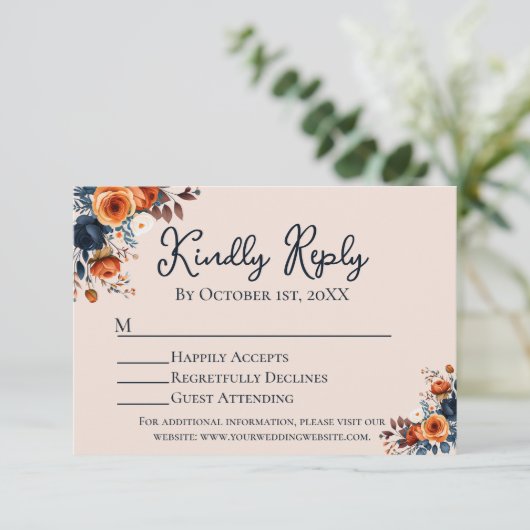 Rustique Burnt Orange + Blue Wedding RSVP (Debout devant)
