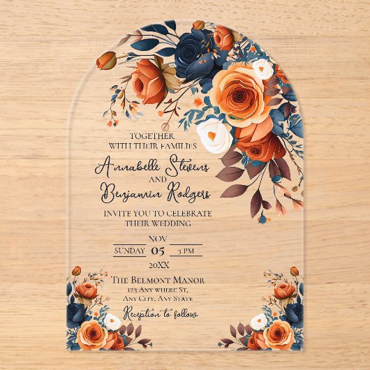 Rustique Burnt Orange et Faire-part de mariage ble (Recto)