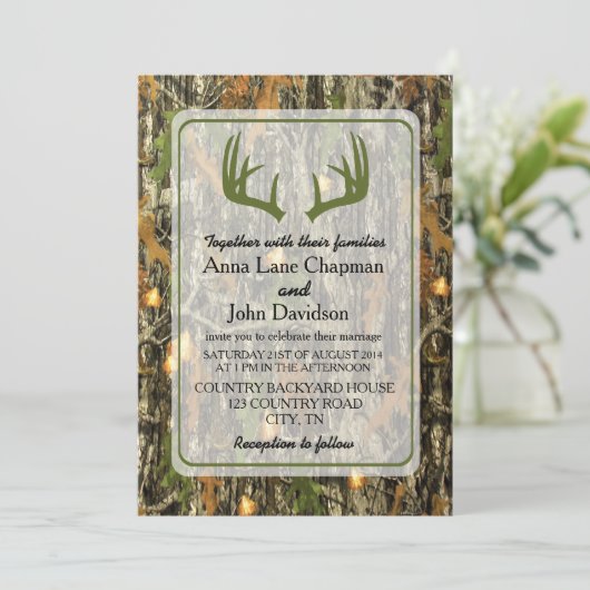 Rustique Camo Antler Faire-part de mariage (Debout devant)