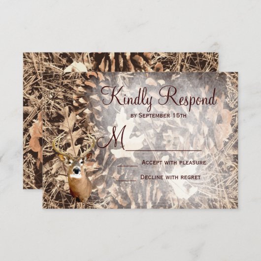 Rustique Camo Chasse Deer Antlers Mariage RSVP (Devant / Derrière)