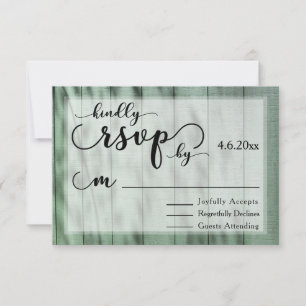Rustique, carte de réponse de mariage en bois vert