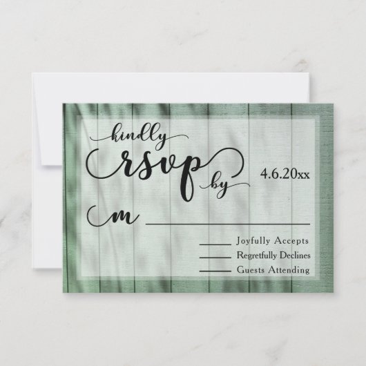 Rustique, carte de réponse de mariage en bois vert (Devant)
