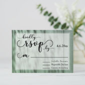 Rustique, carte de réponse de mariage en bois vert (Debout devant)