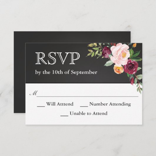 Rustique Chalkboard Floral Wedding RSVP (Devant / Derrière)