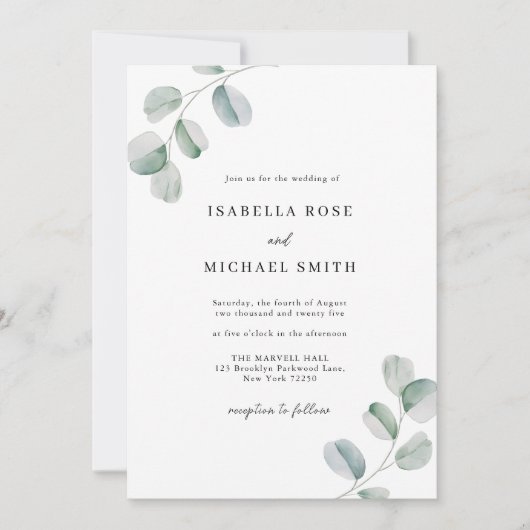 Rustique Chic Eucalyptus Faire-part de mariage (Devant)