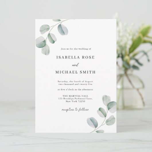 Rustique Chic Eucalyptus Faire-part de mariage (Debout devant)