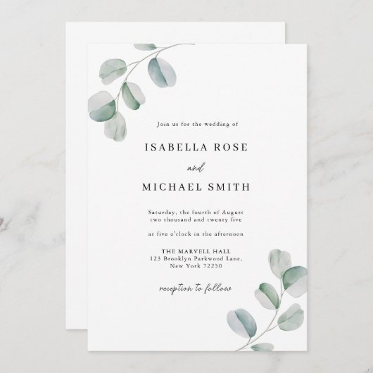 Rustique Chic Eucalyptus Faire-part de mariage (Devant / Derrière)