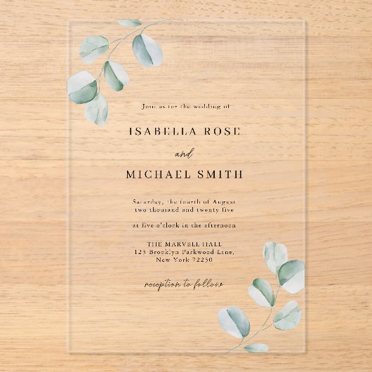 Rustique Chic Eucalyptus Faire-part de mariage (Recto)