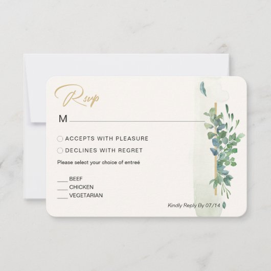 Rustique Chic Gold Verdure Eucalyptus Mariage RSVP (Devant)